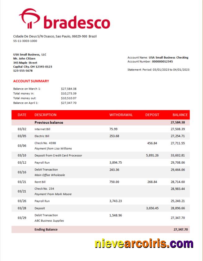 Bradesco Bank corporate account statement